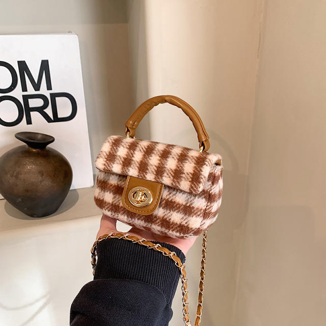 Cute plaid pattern sweet bow purse bag chain bag box bag for women girls