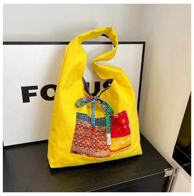 2025 Spring Ethnic Style Floral Patchwork Shoulder Bag Lazy Style Large Capacity Floral Square Tote Bag for Women