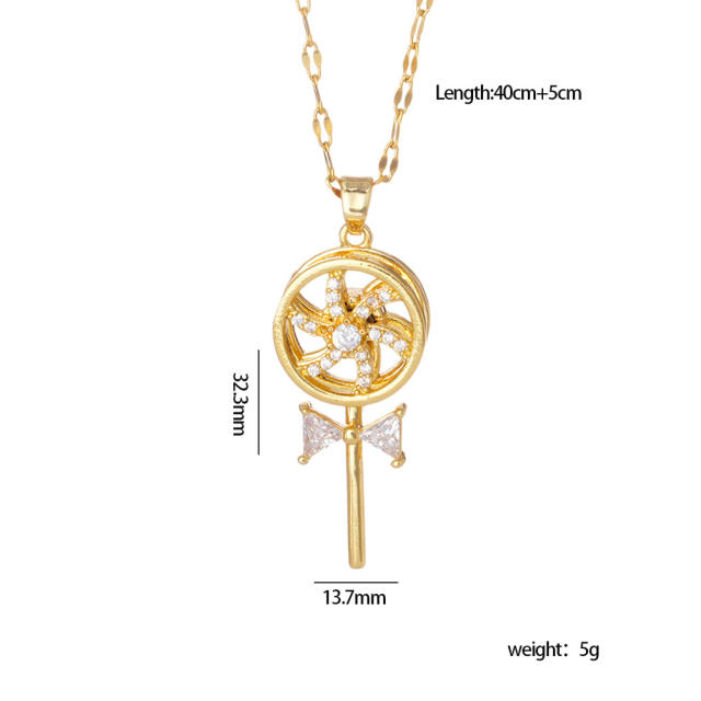 Zircon Time-running Rotating Four-leaf Clover stainless steel chain necklace