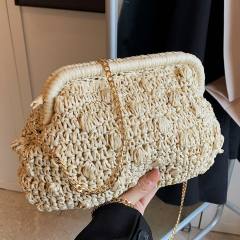 Straw Bag 2025 New Mori Sweet Girl Fashion Hollow Shoulder Bag Stylish Chain Crossbody Beach Bag