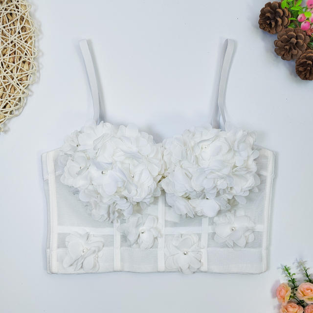 Sweet girl lace mesh corset tops camisoles for women