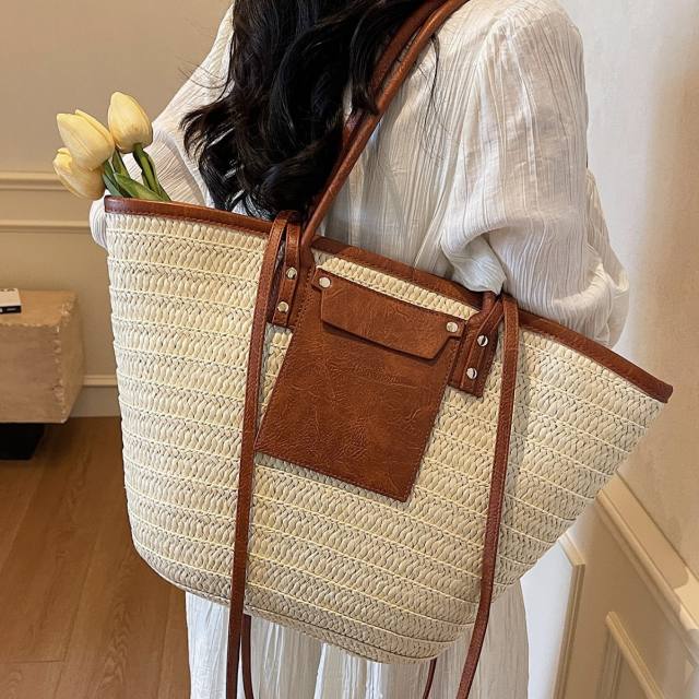 Travel Holiday Style Straw Woven Bag Women's 2025 Summer Tote Bag Large Capacity Beach Bag