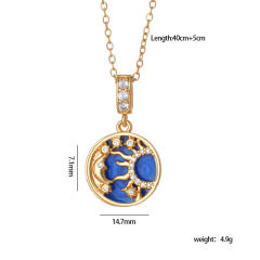 Fashion Sun Moon star blue enamel pendant stainless steel chain necklace