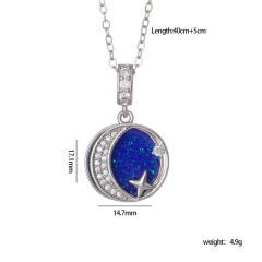 Fashion Sun Moon star blue enamel pendant stainless steel chain necklace