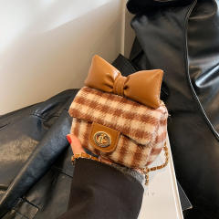 Cute plaid pattern sweet bow purse bag chain bag box bag for women girls