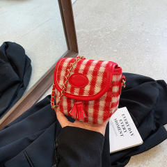 Cute plaid pattern sweet bow purse bag chain bag box bag for women girls