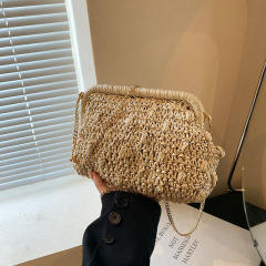 Straw Bag 2025 New Mori Sweet Girl Fashion Hollow Shoulder Bag Stylish Chain Crossbody Beach Bag