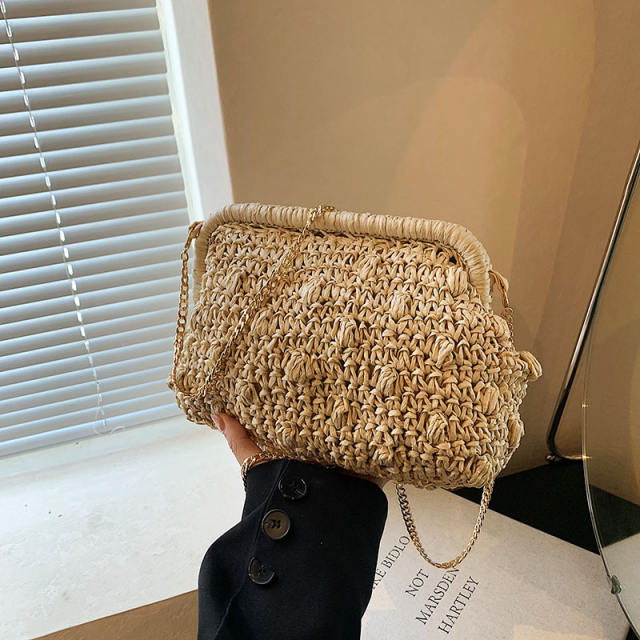 Straw Bag 2025 New Mori Sweet Girl Fashion Hollow Shoulder Bag Stylish Chain Crossbody Beach Bag