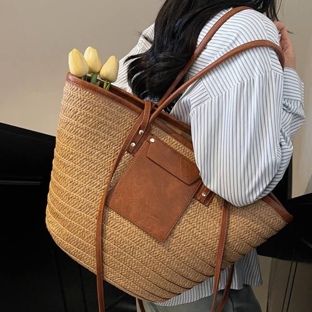 Travel Holiday Style Straw Woven Bag Women's 2025 Summer Tote Bag Large Capacity Beach Bag