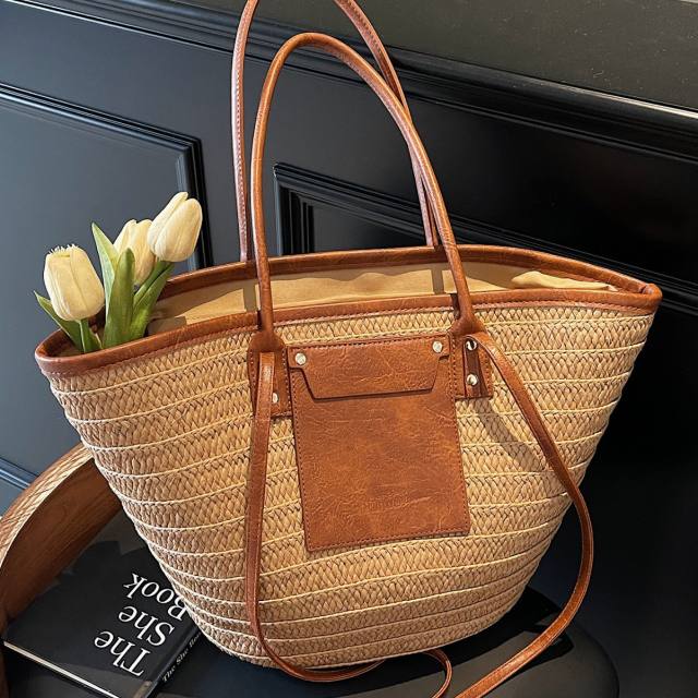 Travel Holiday Style Straw Woven Bag Women's 2025 Summer Tote Bag Large Capacity Beach Bag