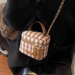 Cute plaid pattern sweet bow purse bag chain bag box bag for women girls