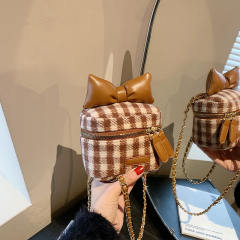 Cute plaid pattern sweet bow purse bag chain bag box bag for women girls