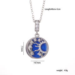 Fashion Sun Moon star blue enamel pendant stainless steel chain necklace