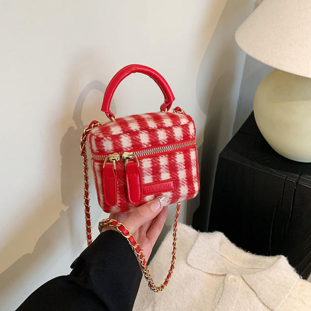 Cute plaid pattern sweet bow purse bag chain bag box bag for women girls
