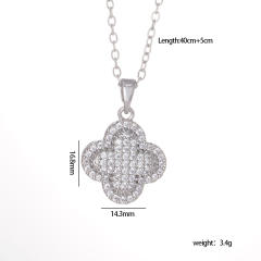 Dainty diamond four leaf clover pendant stainless steel chain necklace