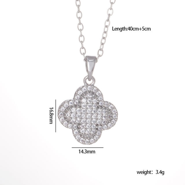 Dainty diamond four leaf clover pendant stainless steel chain necklace