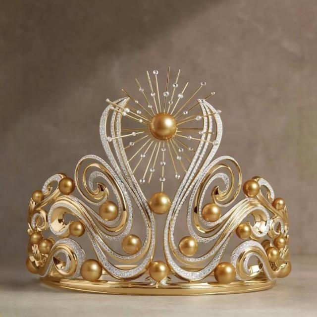 Luxury gold color pearl unique large Wedding Birthday Crown Baroque Crown