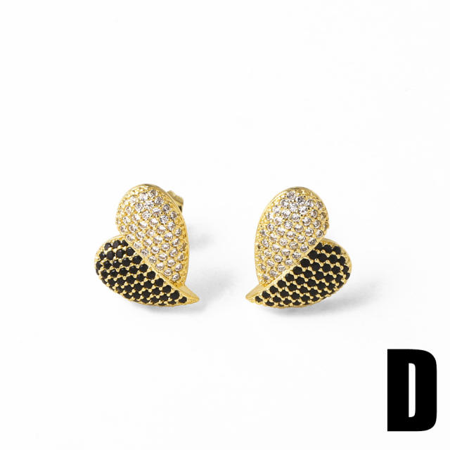 18KG full diamond heart earings studs earrings