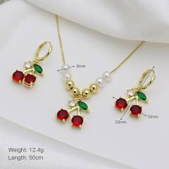 Spring summer sweet cherry diamond necklace earrings set