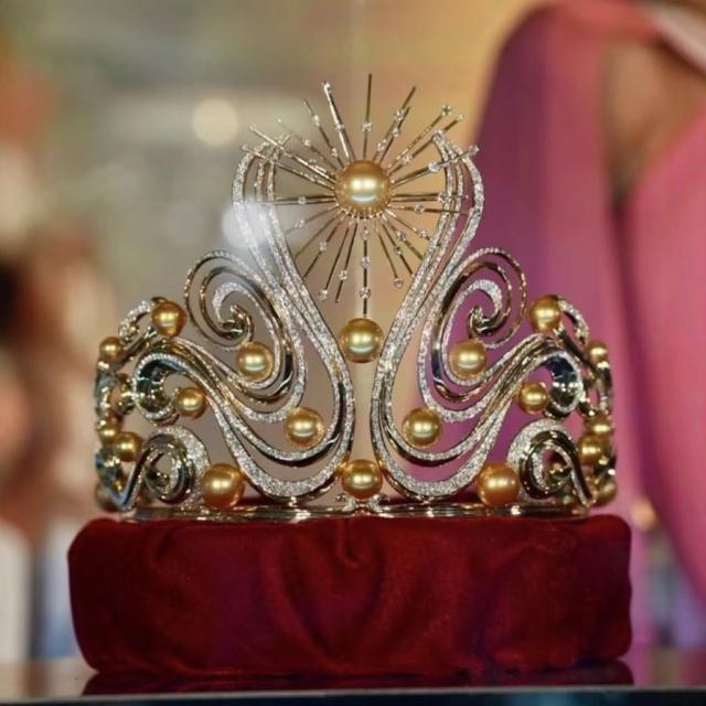 Luxury gold color pearl unique large Wedding Birthday Crown Baroque Crown