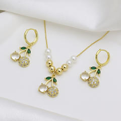Spring summer sweet cherry diamond necklace earrings set