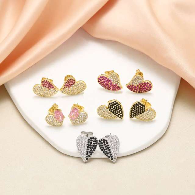 18KG full diamond heart earings studs earrings