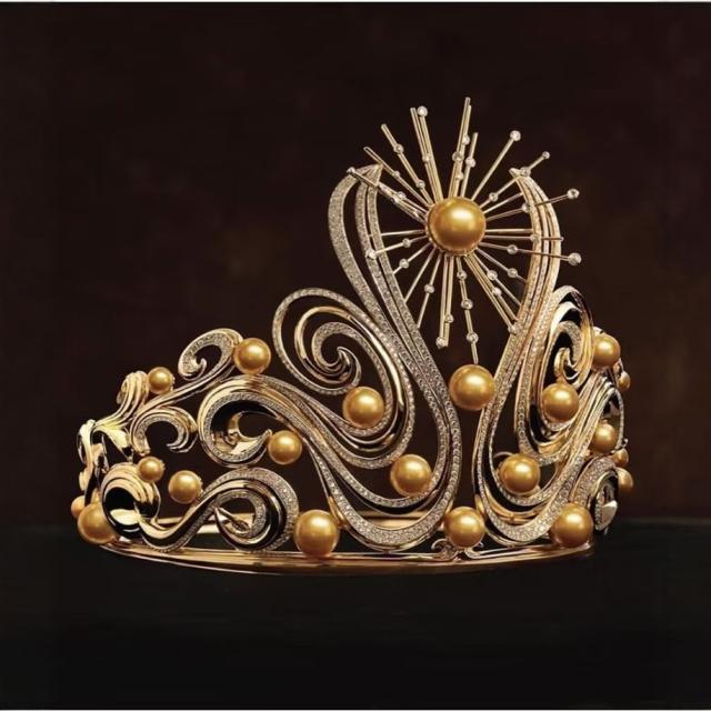Luxury gold color pearl unique large Wedding Birthday Crown Baroque Crown