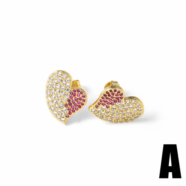 18KG full diamond heart earings studs earrings