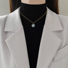 Sweet full diamond pink cherry pendant stainless steel chain necklace set