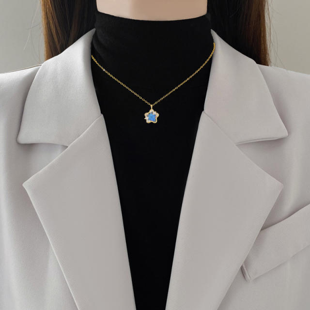 Sweet full diamond pink cherry pendant stainless steel chain necklace set