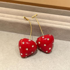 Steel Needle Strawberry Resin Diamond Earrings