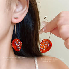 Steel Needle Strawberry Resin Diamond Earrings