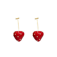 Steel Needle Strawberry Resin Diamond Earrings