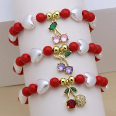 Sping summer red color bead diamond cherry charm bracelet