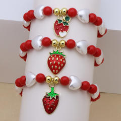 Spring summer new red color bead diamond strawberry cherry charm bracelet