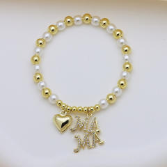 Hollow out diamond heart mama letter gold plated copper bracelet