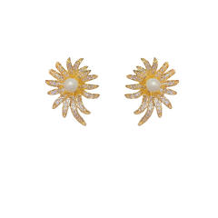 925 needle full diamond firework gold plated copper earrings