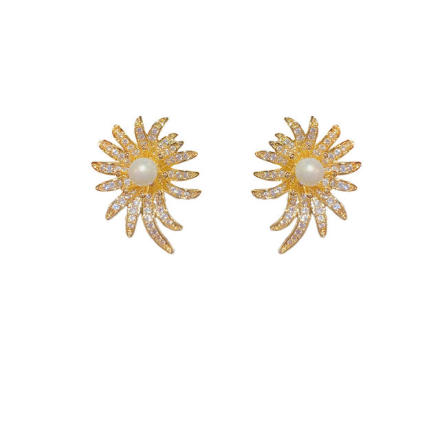 925 needle full diamond firework gold plated copper earrings