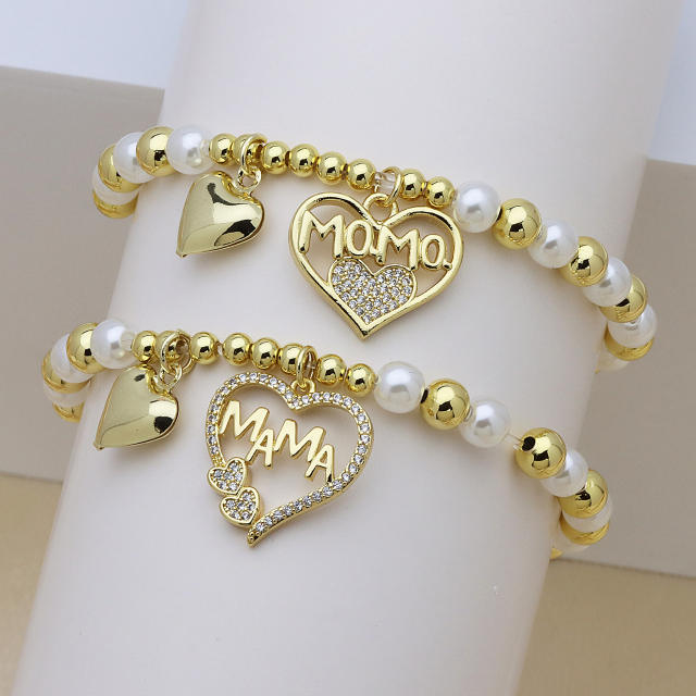 Hollow out diamond heart mama letter gold plated copper bracelet