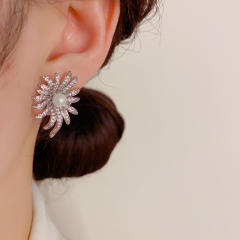 925 needle full diamond firework gold plated copper earrings