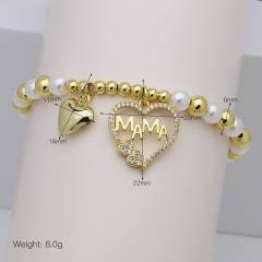 Hollow out diamond heart mama letter gold plated copper bracelet