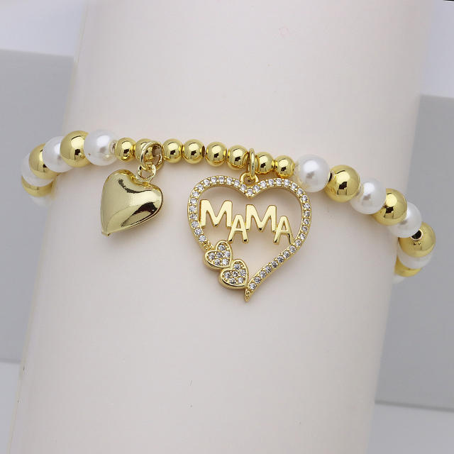 Hollow out diamond heart mama letter gold plated copper bracelet
