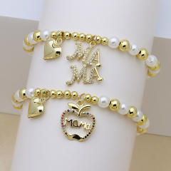 Hollow out diamond heart mama letter gold plated copper bracelet