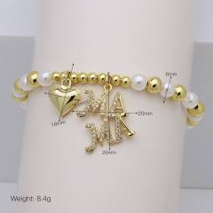 Hollow out diamond heart mama letter gold plated copper bracelet
