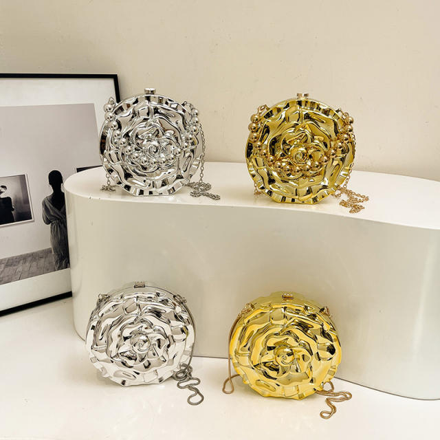Personality gold silver color acrylic flower shape box bag crossbody bag