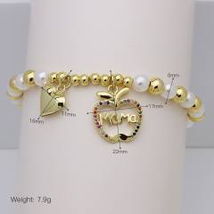 Hollow out diamond heart mama letter gold plated copper bracelet