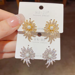 925 needle full diamond firework gold plated copper earrings