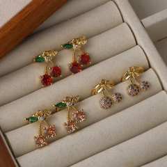 Sweet Fruit Cherry Earrings Women's Gold Plated copper huggie earrings