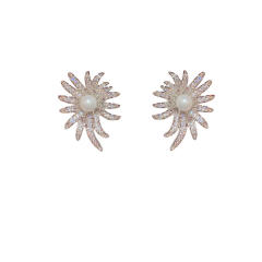 925 needle full diamond firework gold plated copper earrings