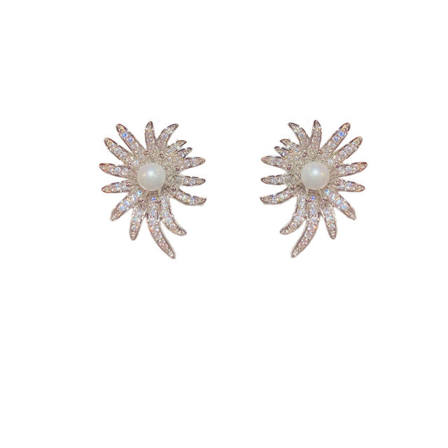 925 needle full diamond firework gold plated copper earrings